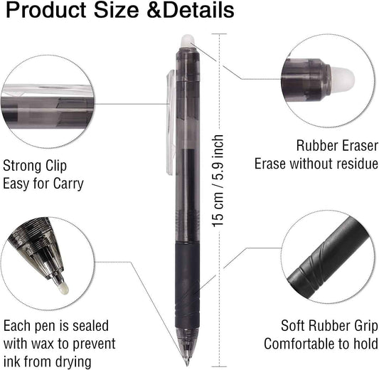 8 Pack Retractable Erasable Gel Pens Clicker Fine Point 0.7mm - TTpen