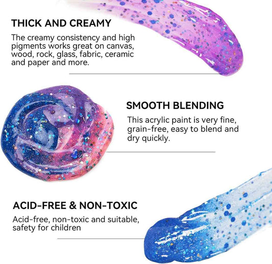 6 Acrylic Paint Art Supplies Set,75 ml Tubes,Flash Color - TTpen