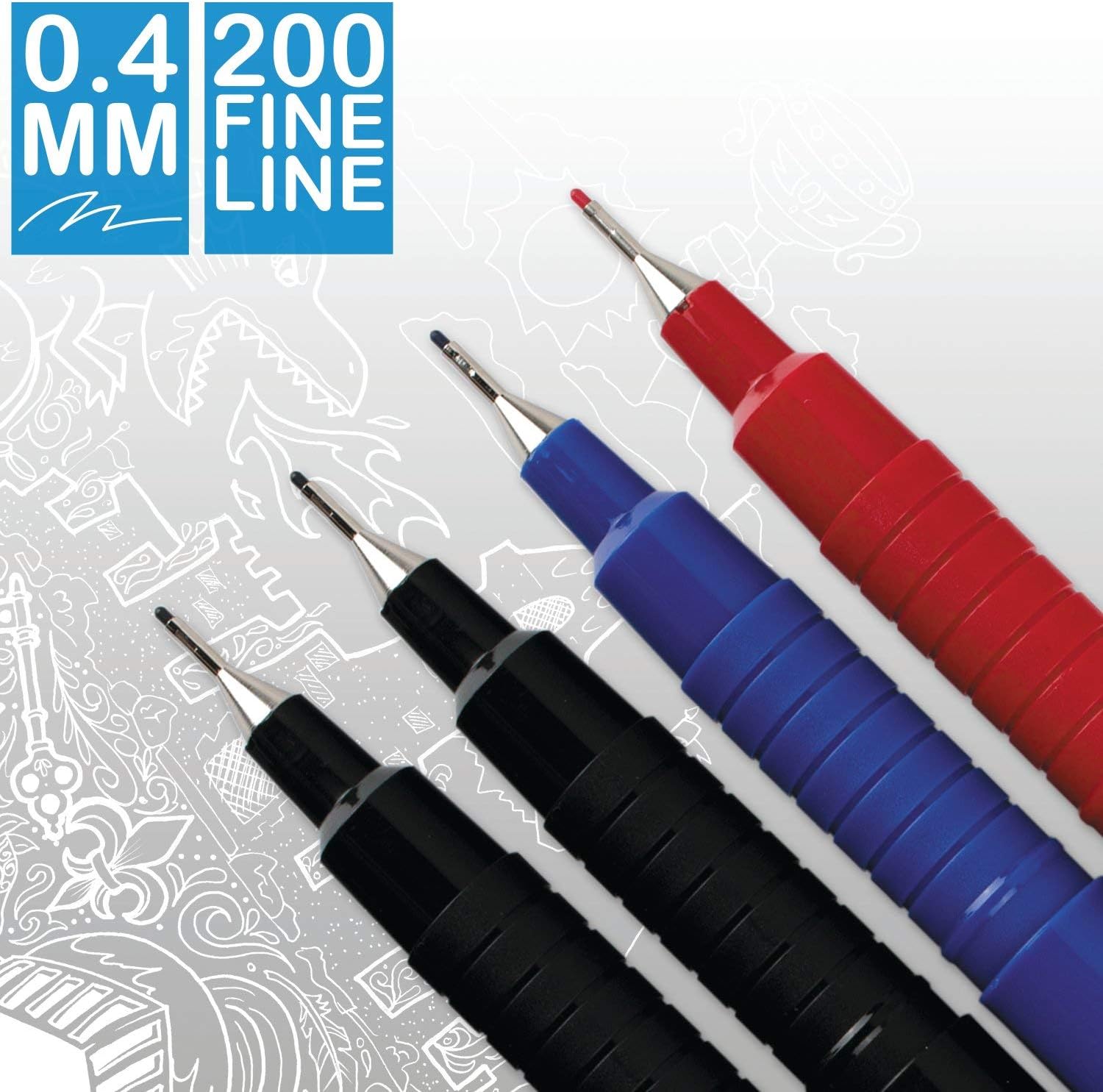 Artline 200 Fineliner Writing Pens, 0.4mm Assorted Colors, 4 Pack