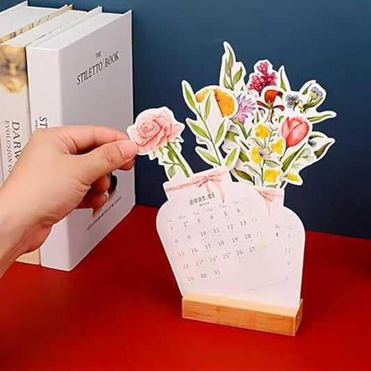 2024 Bloomy Flowers Desk Calendar Monthly Planner Vase Shaped