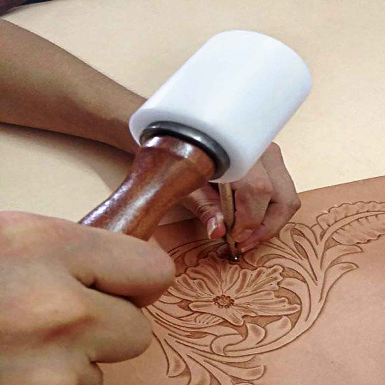 Wooden Handle Nylon Hammer Leathercraft Carving Cowhide Tool Kit - TTpen