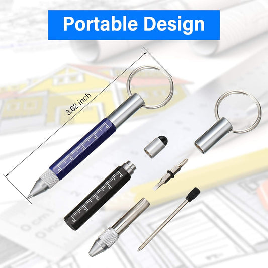 4Pcs 6In1 Multitool Tech Tool Pen Key Ring Screwdriver Pen with Ruler