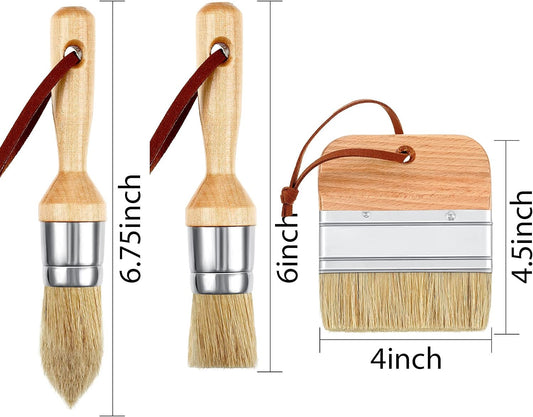 3 Pieces Chalk and Wax Paint Brushes for Acrylic Painting Wood Furniture