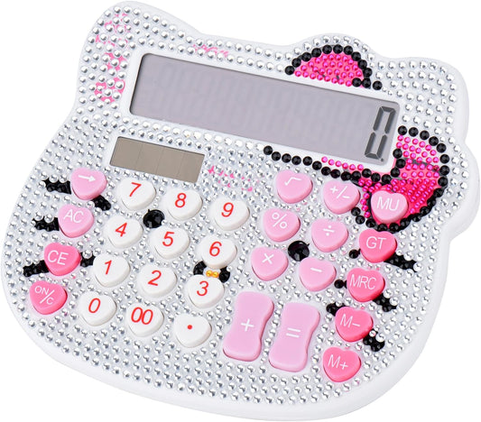 Kitty Diamonds Desktop Calculator 12 Digit Solar and Battery Dual Power White