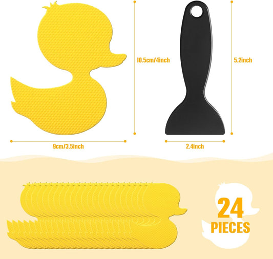 24Pcs Bathtub Non Slip Stickers Yellow Duck for Kids Safety with Scraper
