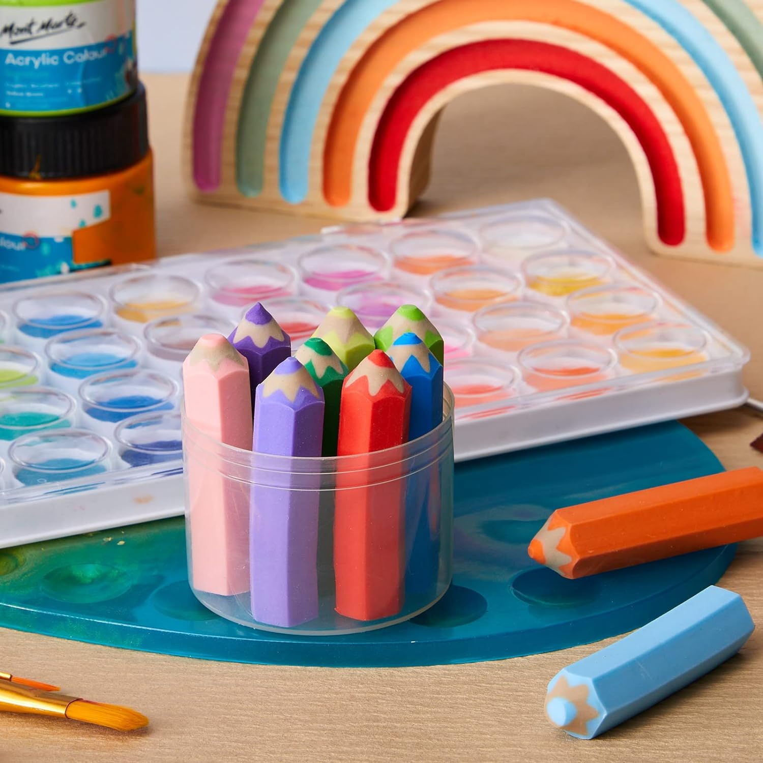 20Pcs Kids Pencil Shaped Erasers 10 Neon Colors