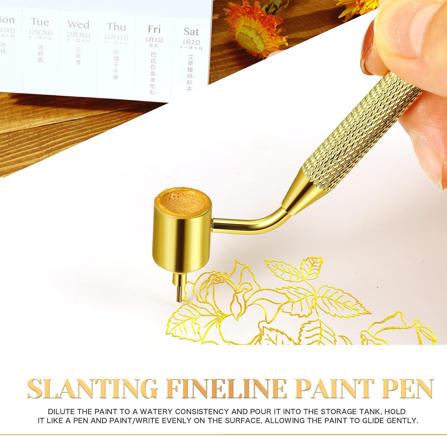 2PCS Slanting Detailing Fine Line Paint Pen Gold 0.5mm Tip