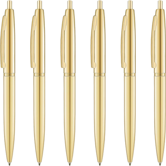 6 Pack Gold Click Ballpoint Pens - Black ink Medium Point