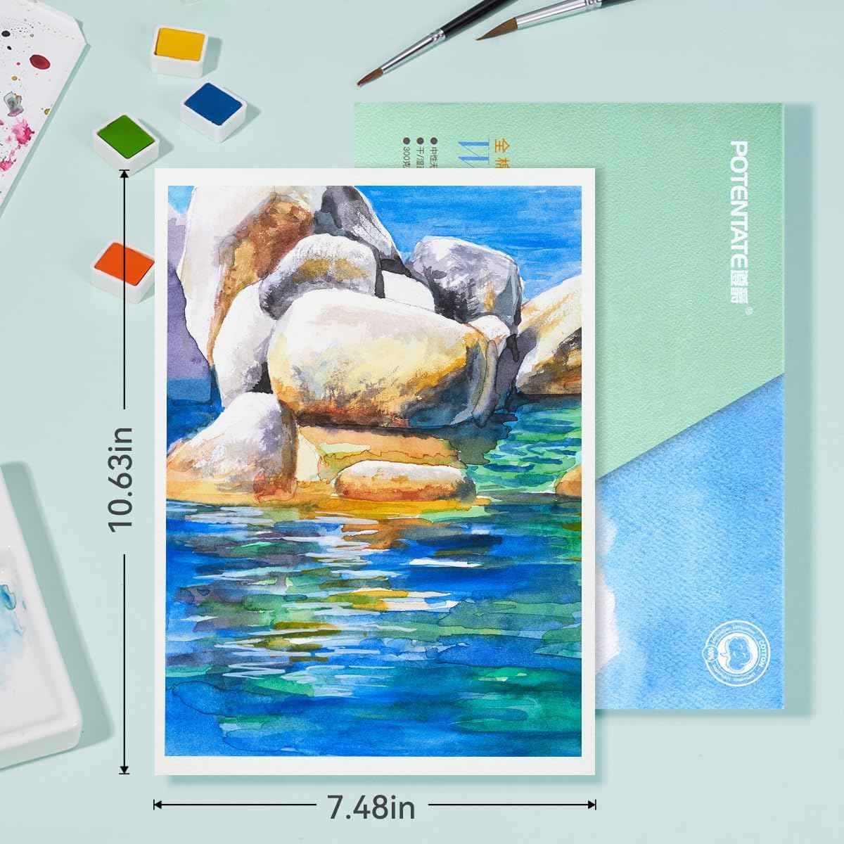 POTENTATE Watercolor Paper Block,100% Cotton,20 Sheets - TTpen