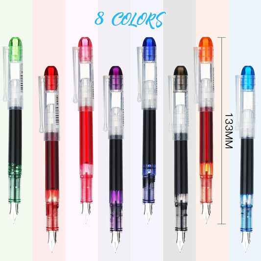 16 Pieces Colored Ink Disposable Fountain Pens Extra Fine Point Nib