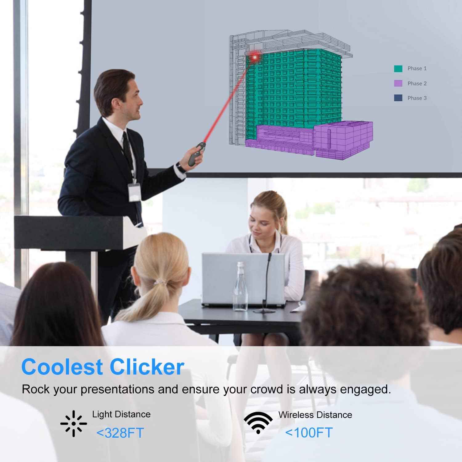 Rechargeable Green Laser Pointer Presentation Clicker for Laptop PowerPoint - TTpen