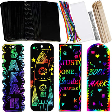 48 Sets 4 Style Magic Scratch Rainbow Bookmarks Making Kit for Kids