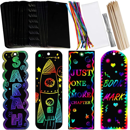 48 Sets 4 Style Magic Scratch Rainbow Bookmarks Making Kit for Kids