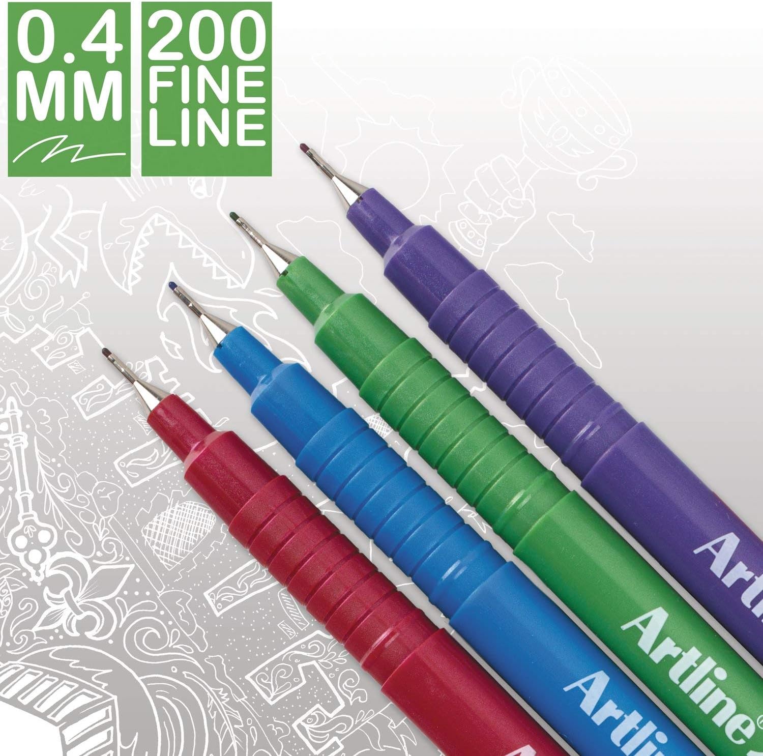 Artline 200 Fineline Writing Pens,0.4mm Assorted Colors (Pack of 4)