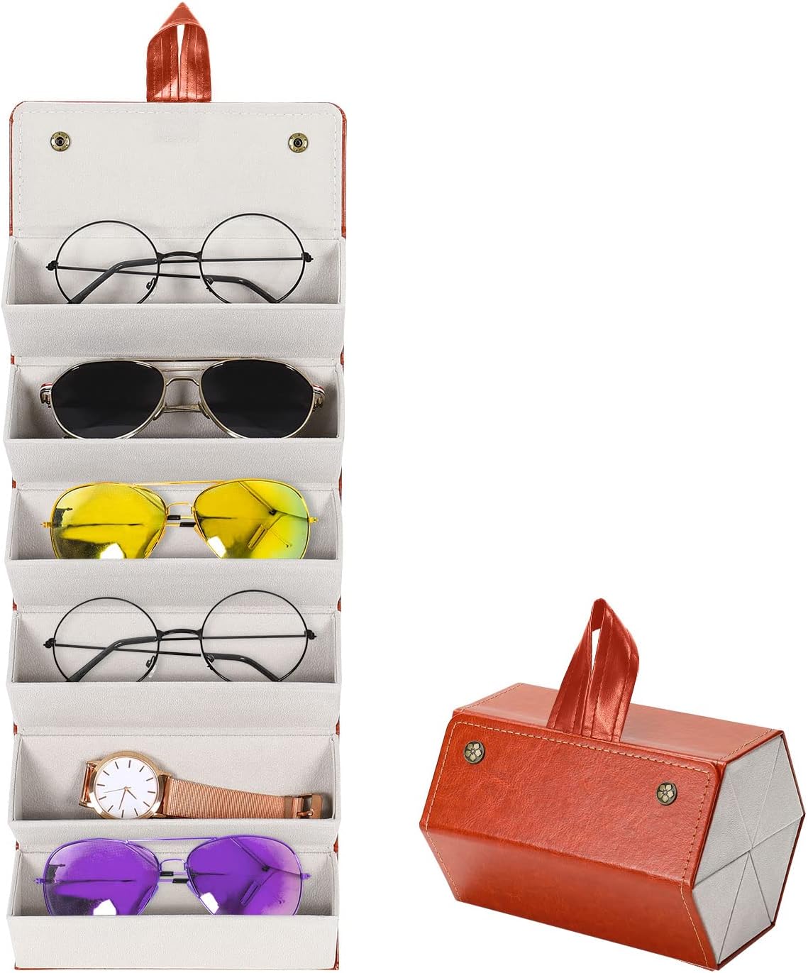 PU Leather Foldable Sunglasses Organizer Box Eyeglass Holder