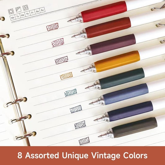 8 Vintage Color Gel Pens,0.5mm Fine Point for Note Taking Journaling