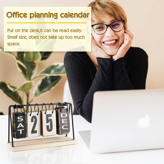 Office Desk Calendar Wooden Metal Flip Perpetual Monthly Weekly
