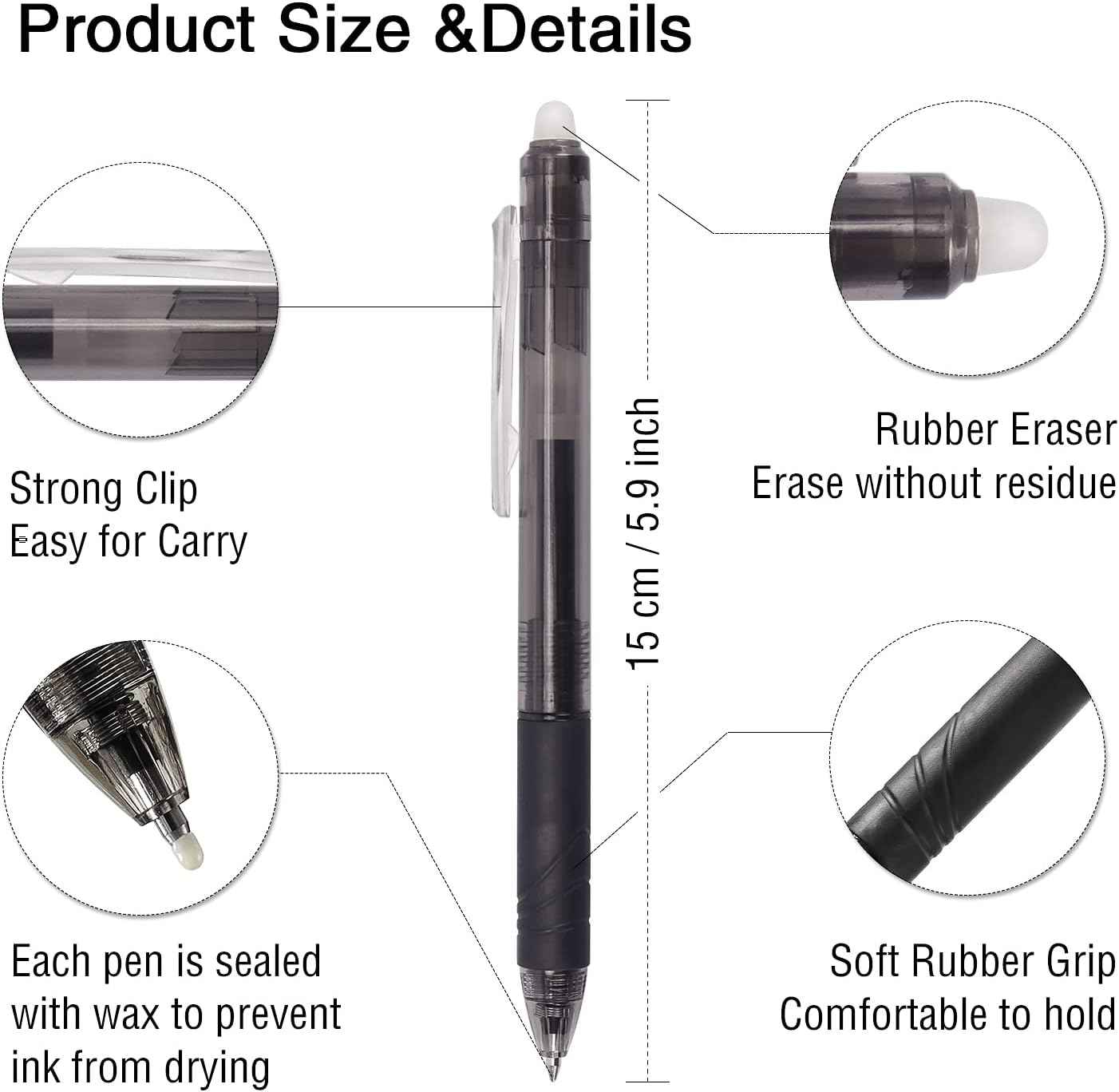 8 Pack Retractable Erasable Gel Pens Clicker Fine Point 0.7mm - TTpen