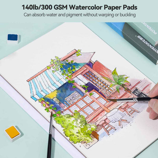 POTENTATE Watercolor Paper Block,100% Cotton,20 Sheets - TTpen