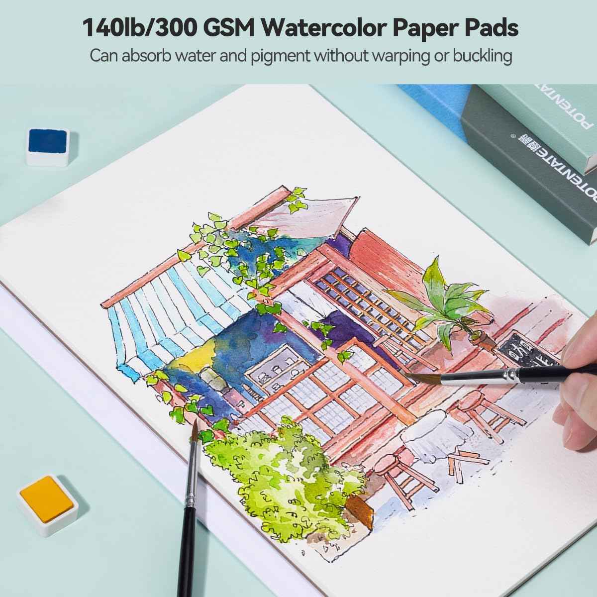 POTENTATE Watercolor Paper Block,100% Cotton,20 Sheets - TTpen