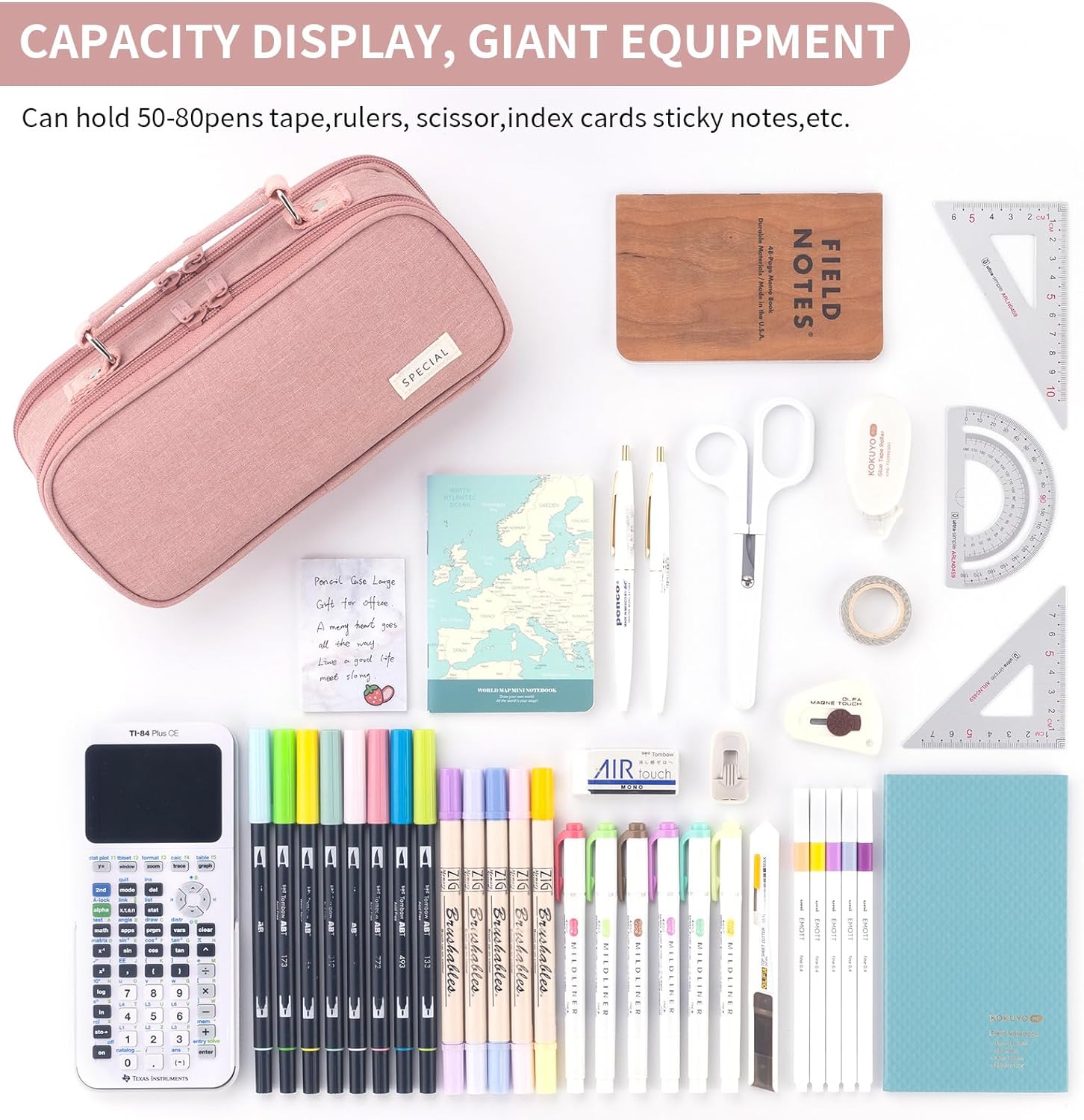 Large Capacity Pencil Case Double Zipper Storage Bag