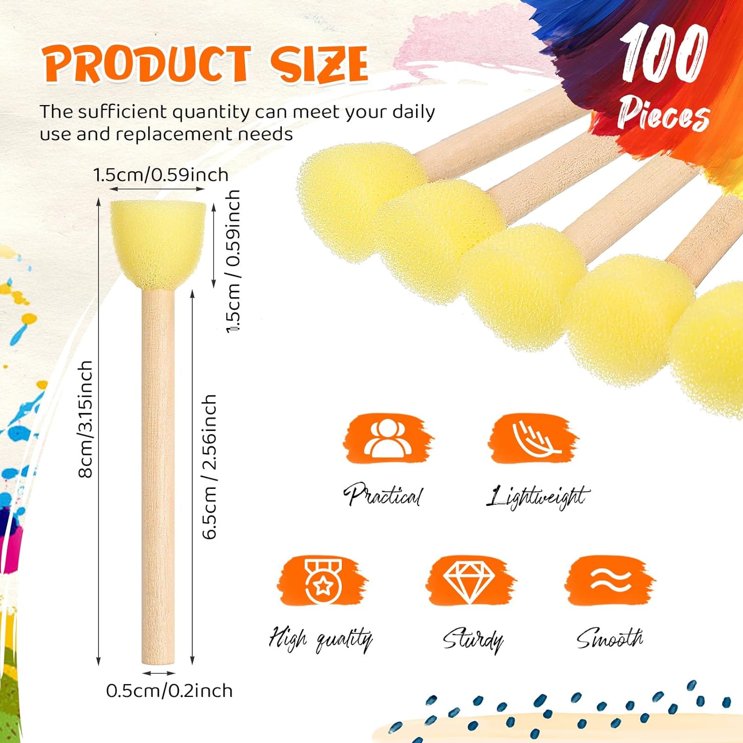 100Pcs Small Round Paint Sponge Foam Brush for Kids DIY Painting Crafts