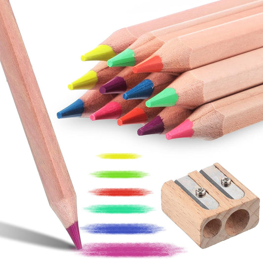 12pcs Neon 6 Color Highlighter Pencils with Wooden Sharpener