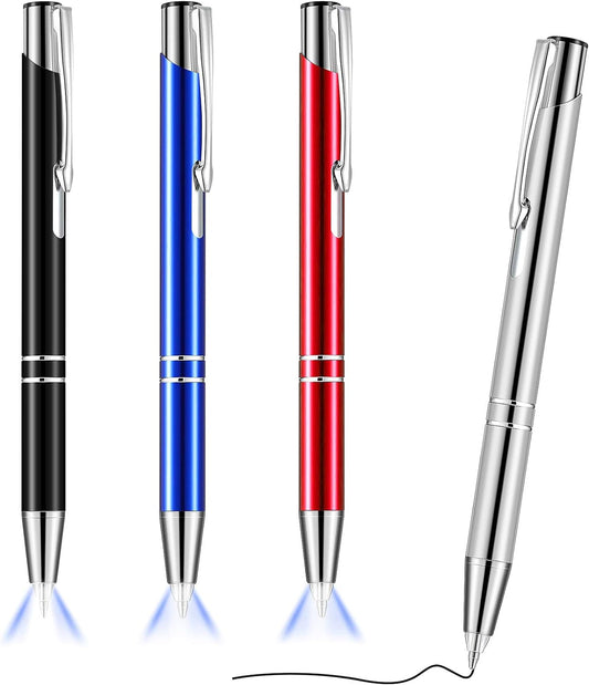 4 Pack Ballpoint Pens with LED Light for Writing in the Dark