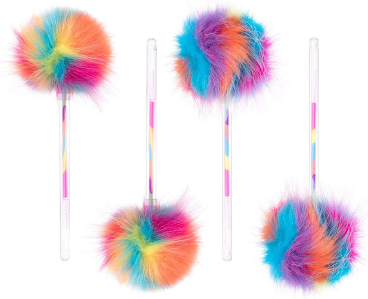 12 Pack Rainbow Color Pompom Gel Pens for Girls and Children
