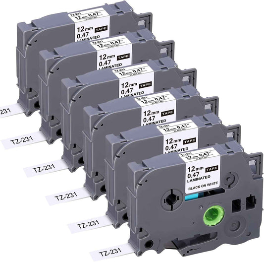 Label Tape for Brother TZe-231 Laminated P-Touch Label Maker,Black on White - TTpen