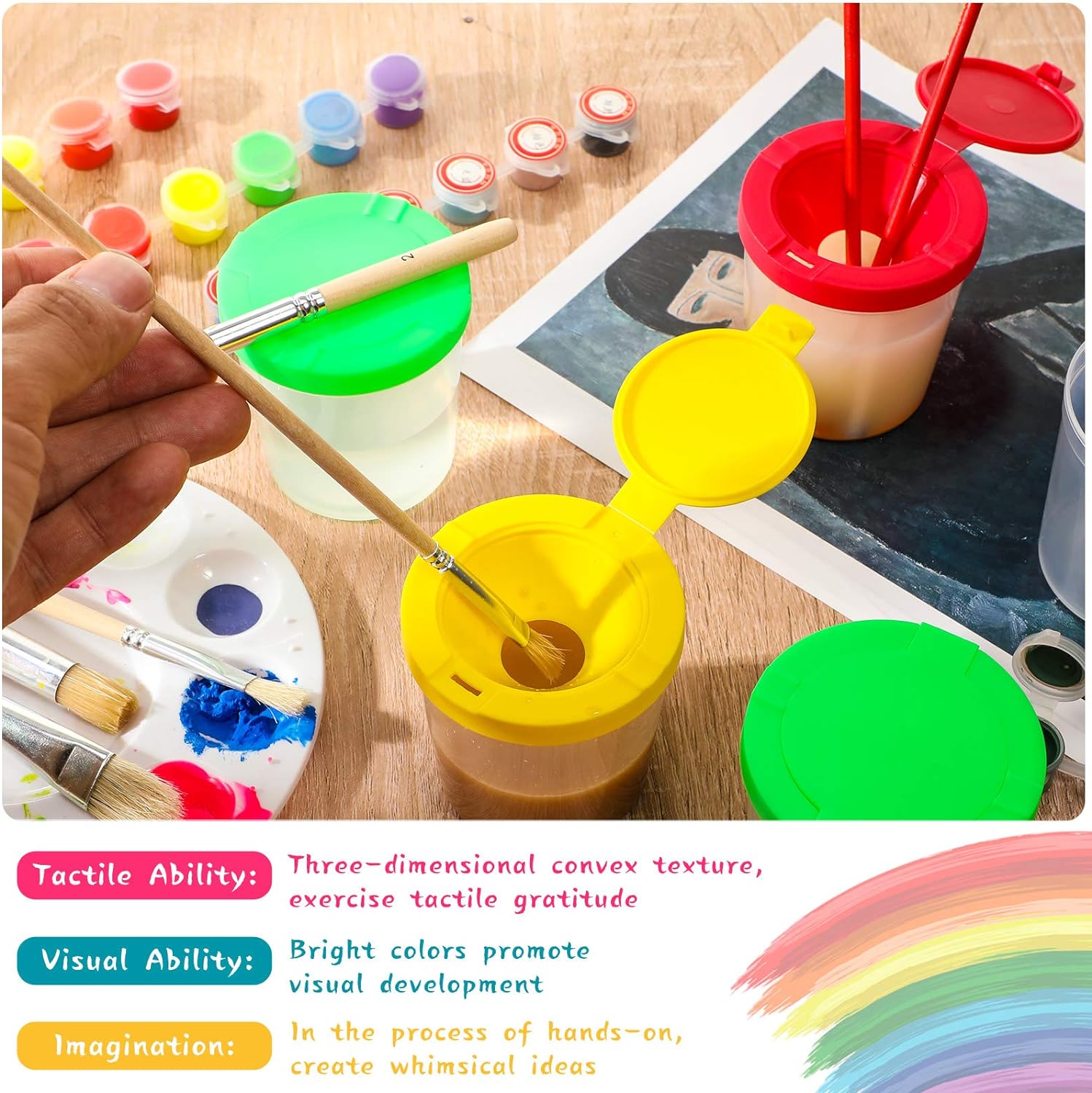 24 Color Non-Spill Paint Cups for Kids with Flip Open Lids Set