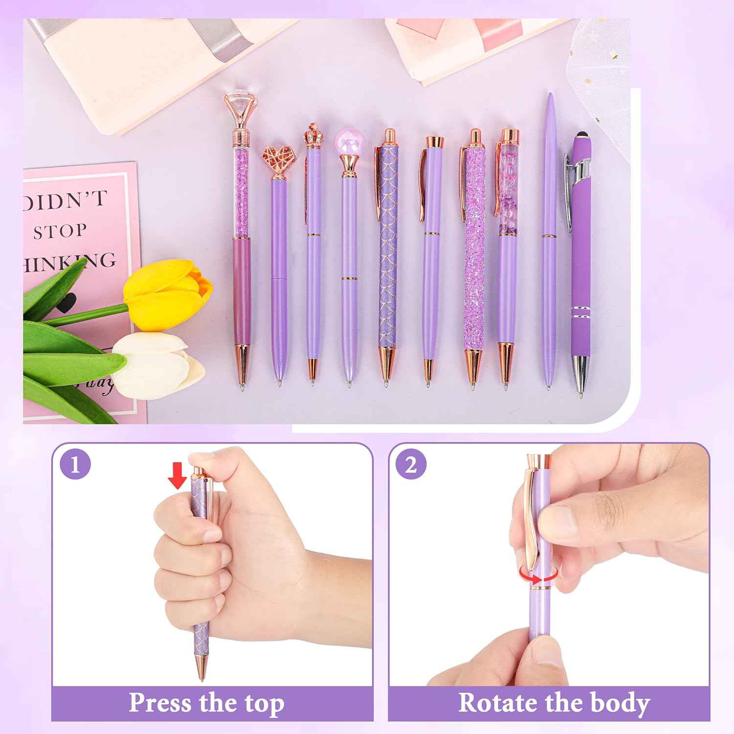 10Pcs Ballpoint Pens Set Party Favors for Kids Purple Pink Pens Gifts - TTpen