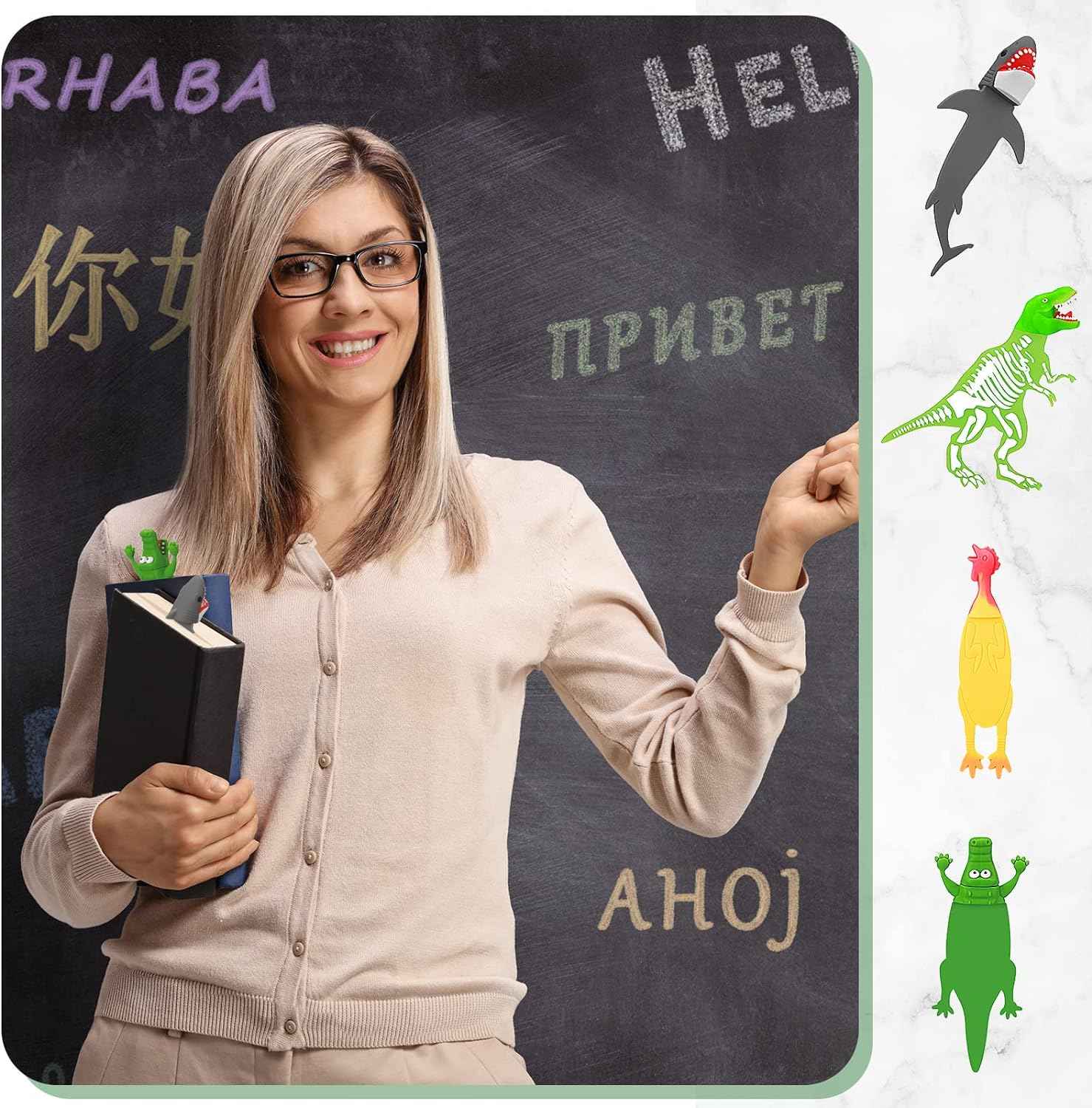 4Pcs Luminous Dinosaur Shark Crocodile Chicken Bookmarks - TTpen