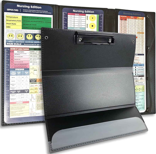 3-Layers Folding Nurse Clipboard with Nursing Edition Cheat Sheets Black - TTpen