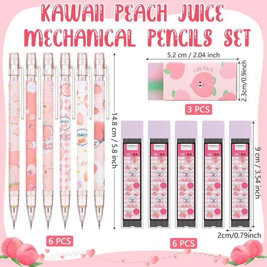 15pcs Peach Mechanical Pencils with 0.5mm Pencil Refills and Erasers