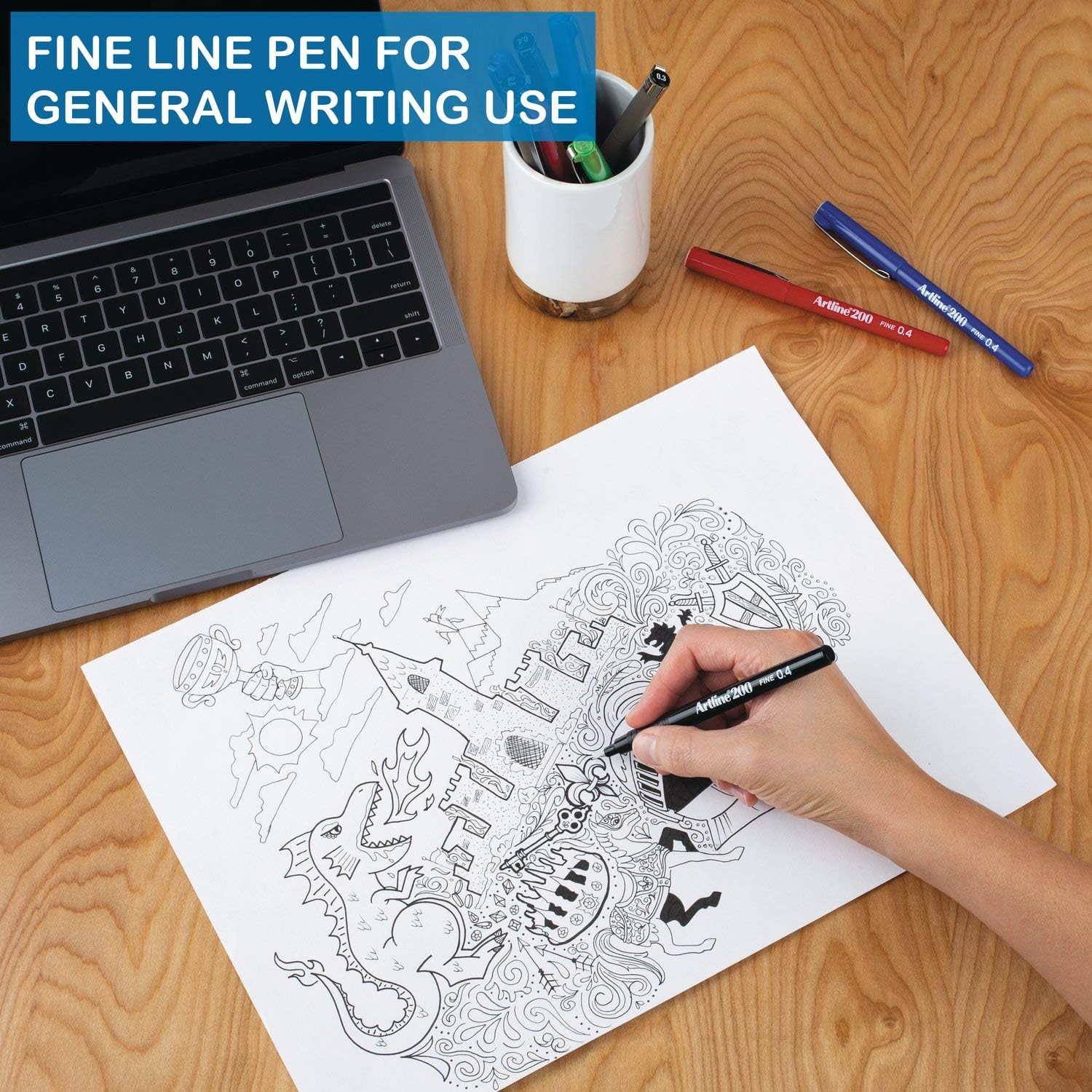 Artline 200 Fineliner Writing Pens, 0.4mm Assorted Colors, 4 Pack