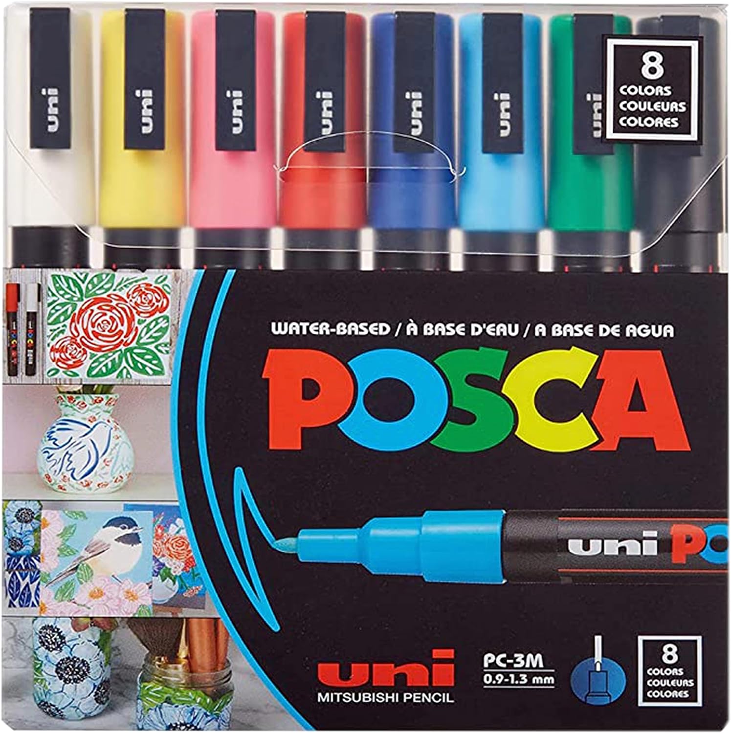 Marcadores de pintura UNI POSCA PC-3M POP con puntas reversibles, 8 co