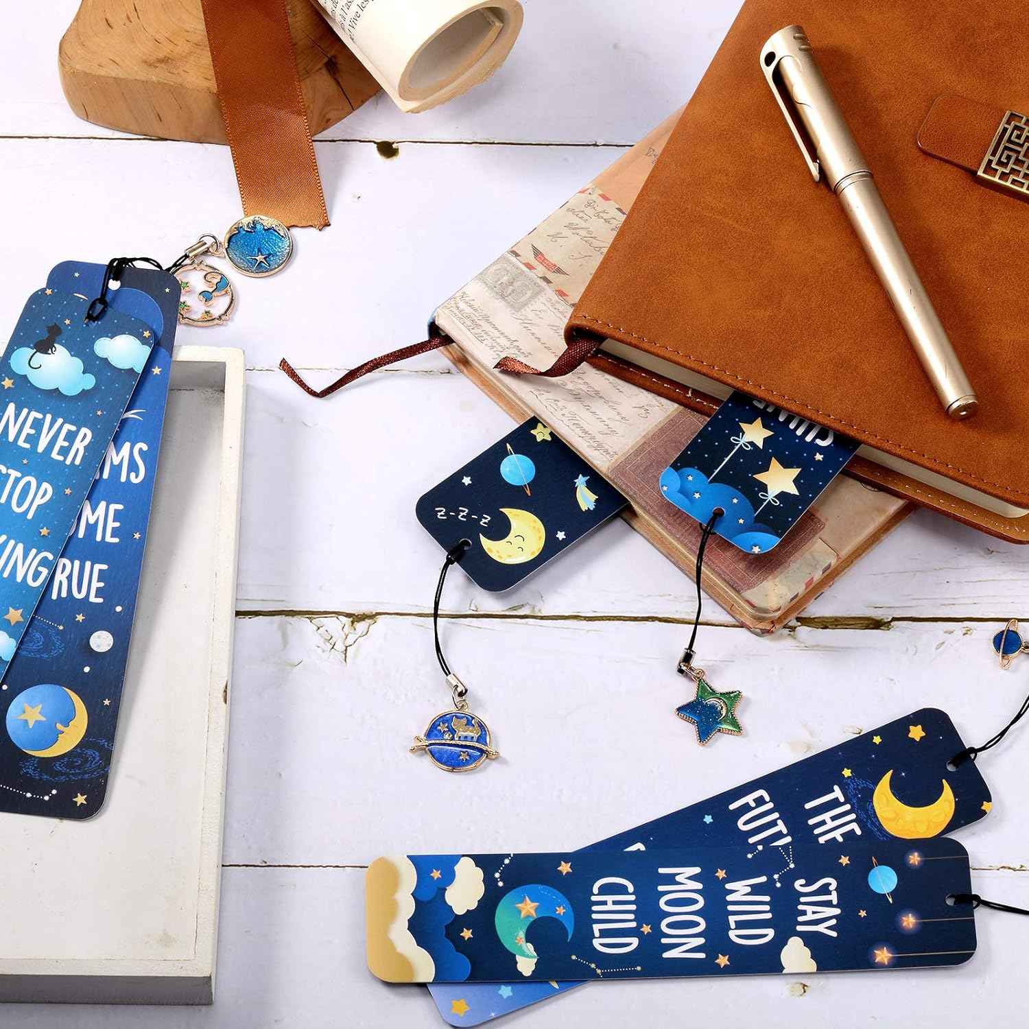 12Pcs Cat Moon Star Space Bookmarks with Metal Charms - TTpen