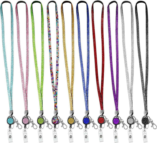 Rhinestone Glitter Retractable Necklace Badge Reel Lanyard 10 Colors - TTpen
