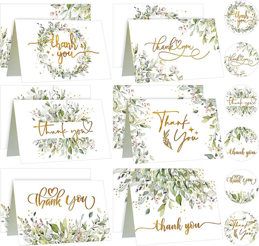 72 Pieces Watercolor Thank You Cards with Envelopes and Stickers Set