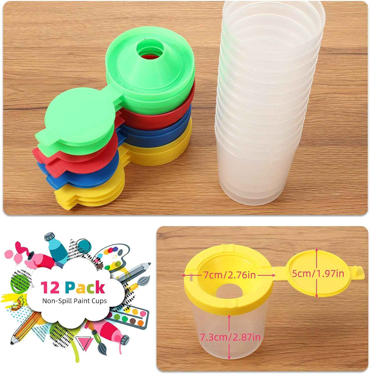 24 Color Non-Spill Paint Cups for Kids with Flip Open Lids Set - TTpen