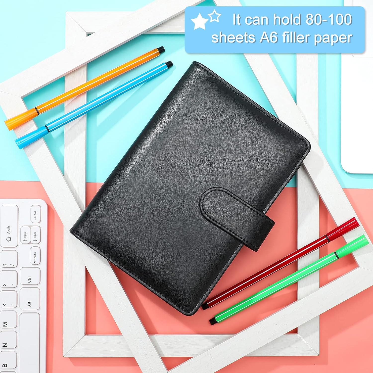 6Pcs A6 PU Leather Notebook Binder Cover with Magnetic Buckle Closure