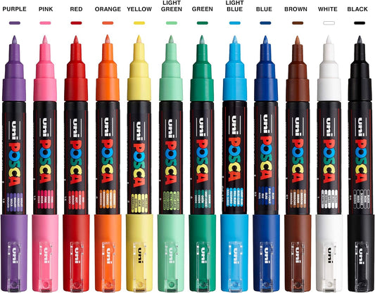 UNI POSCA PC-1M Acrylic Paint Markers,0.7mm Extra Fine Tip,12 Color