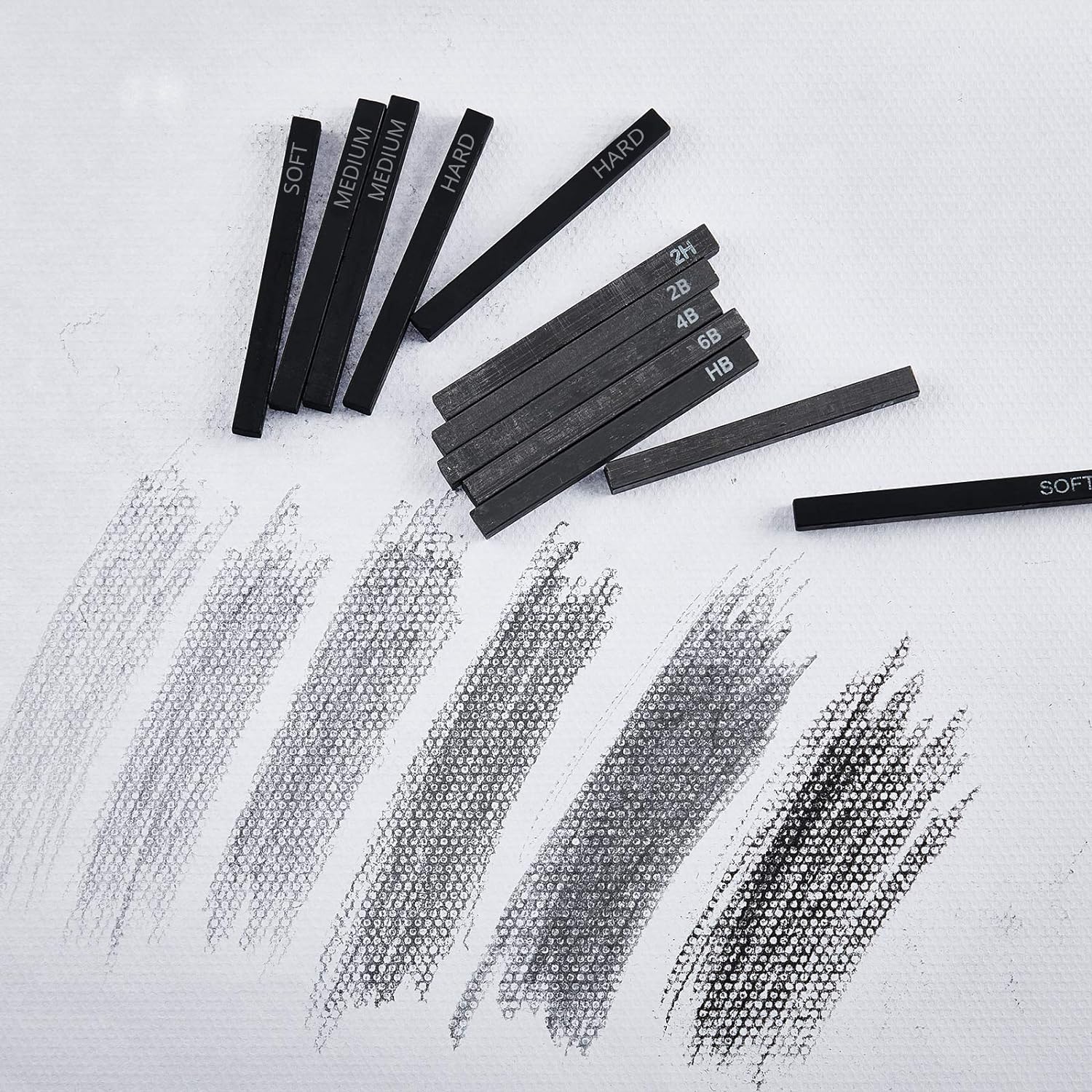 12Pcs Graphite Material Sticks Square Compressed Charcoal Set
