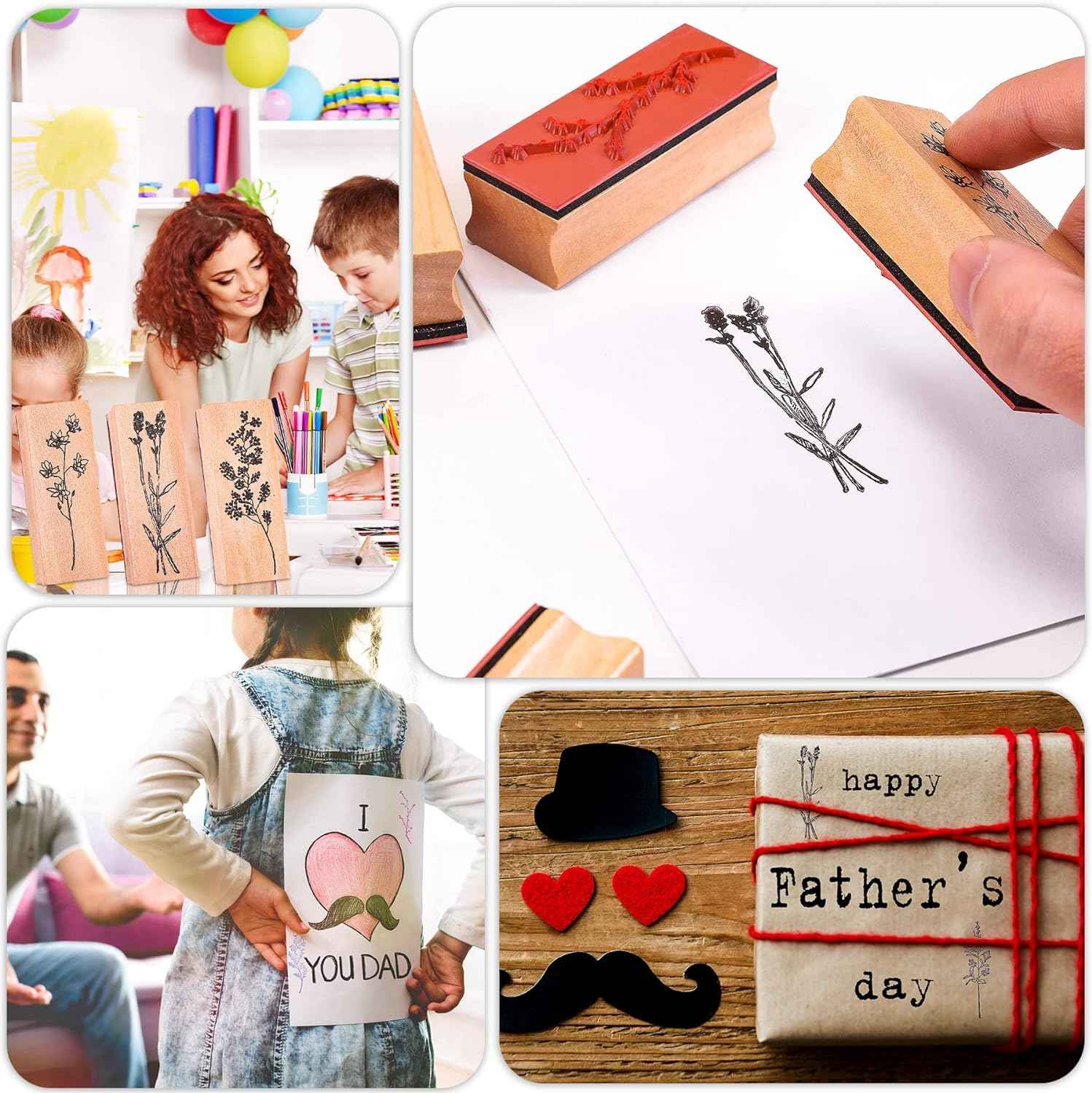 8pcs Vintage Plant Flower Decorative Rubber Wood Stamps for Crafting - TTpen