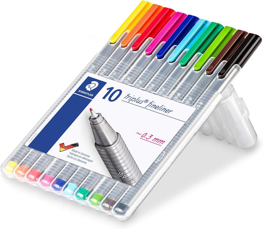 STAEDTLER Triangular Pen,Fineliner Triplus,334 SB10 0.3 mm,10 Colors