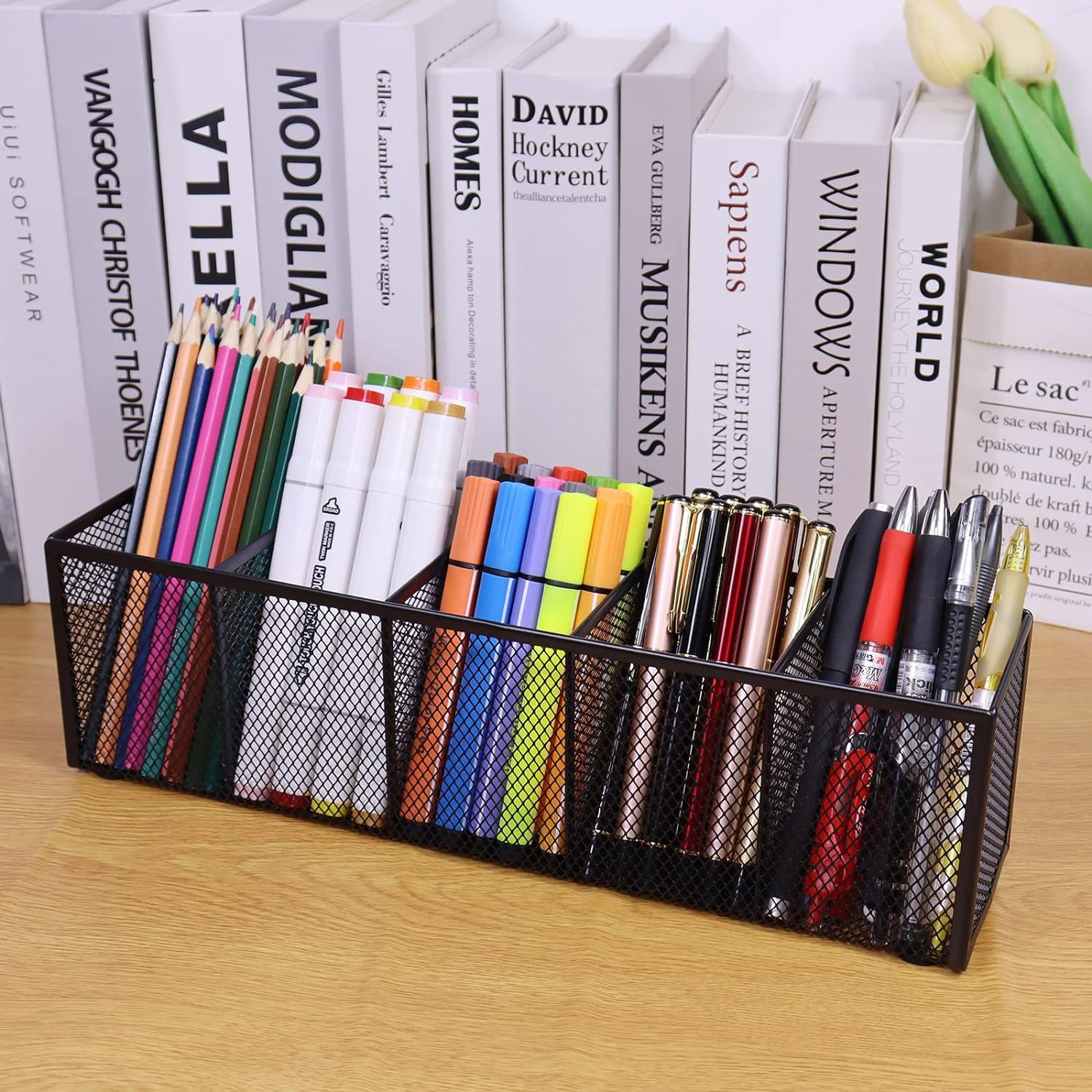 Black Mesh Pen Pencil Holder,Small Metal Desk Organizer