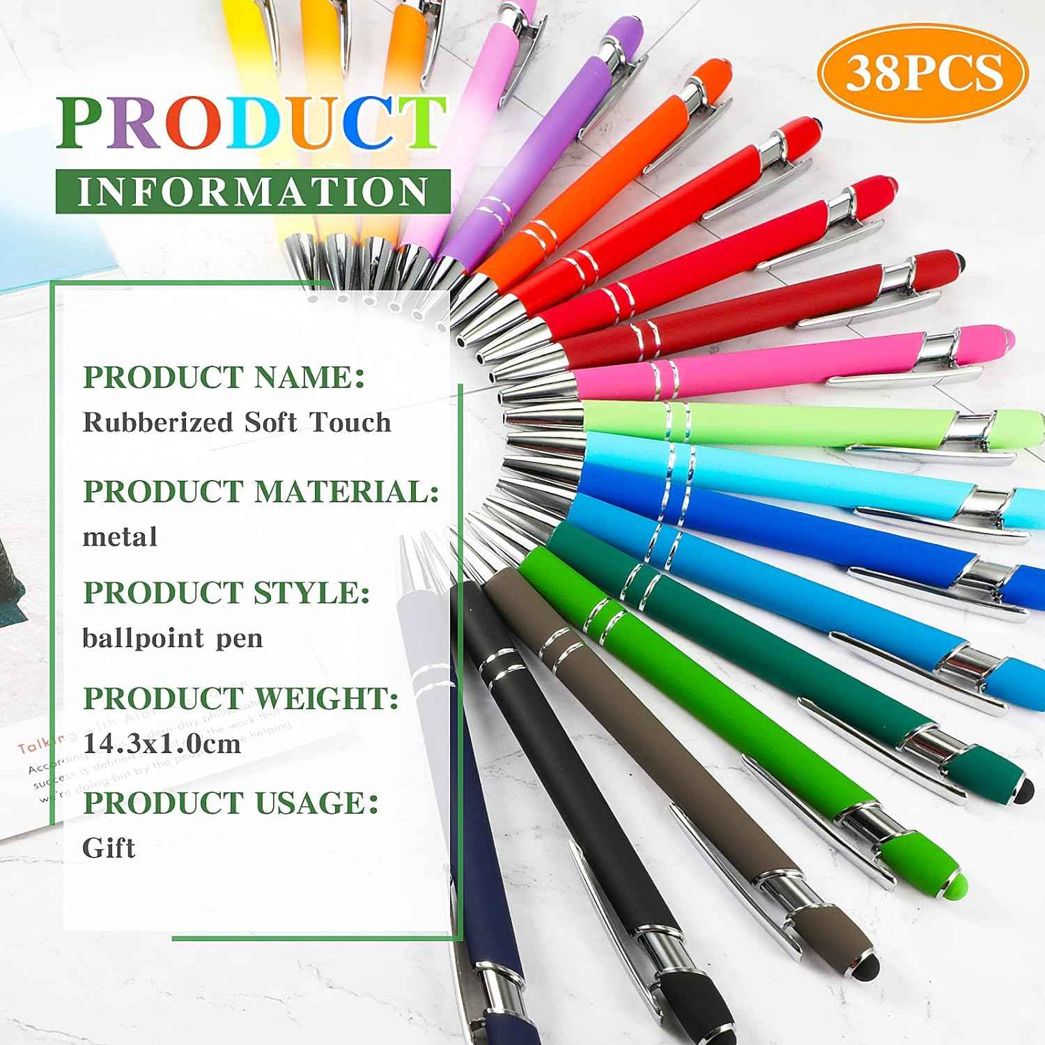 38Pcs Rubberized Ballpoint Pen with Stylus Tip for Touch Screen Devices - TTpen