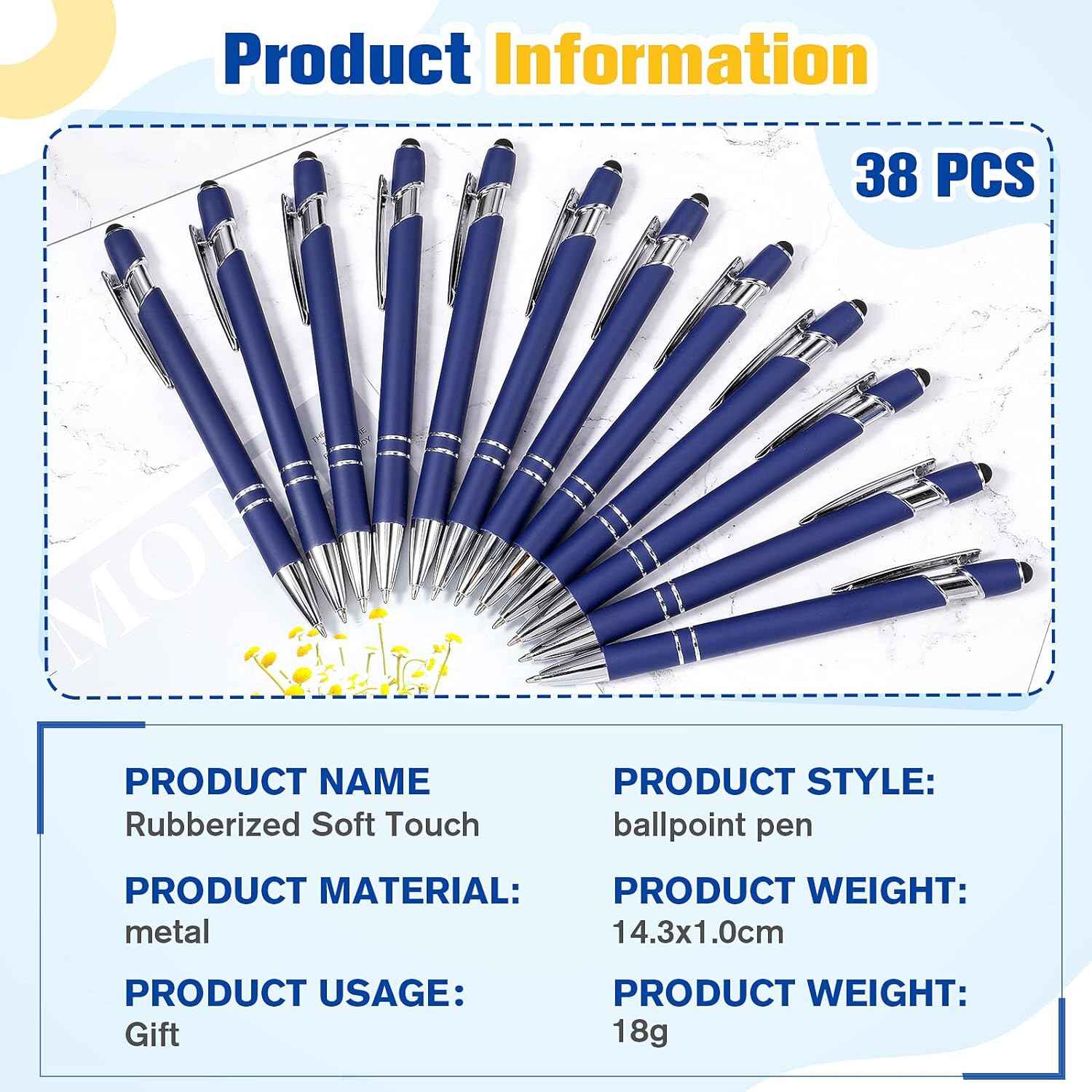 38Pcs Rubberized Ballpoint Pen with Stylus Tip for Touch Screen Devices - TTpen
