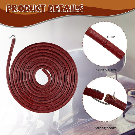 4Pcs Treadle Sewing Machine Leather Belt with Hook 72 x 3/16 Inch